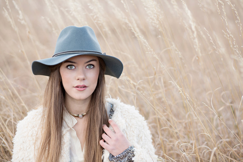 PHOEBE WIDE BRIM WOOL HAT - BLUESTONE