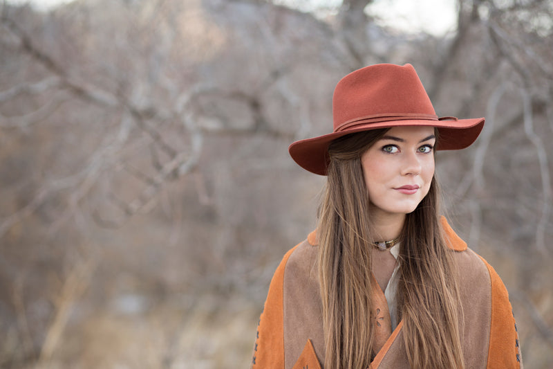 PHOEBE WIDE BRIM WOOL HAT - BURNT ORANGE